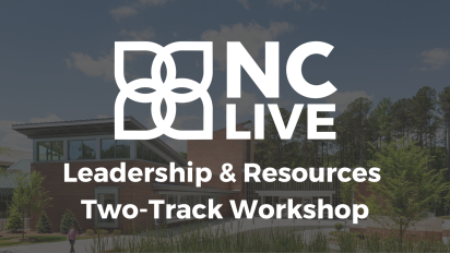 White text and the NC LIVE logo superimposed over a photo of the outside of Chapel Hill Public Library.