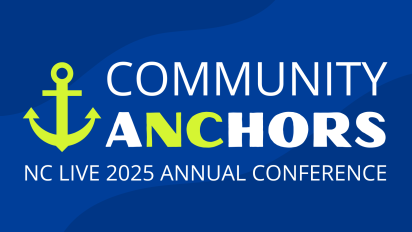 A blue background with white and green text reading, "Community Anchors."