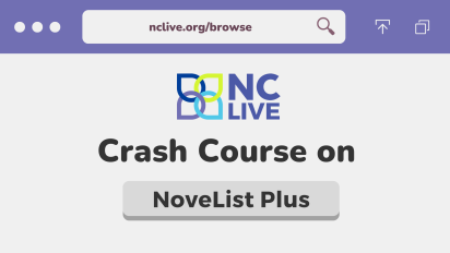 A webpage showing the introduction of the NC LIVE NoveList Plus crash course video.