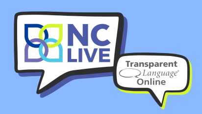 Two speech bubbles, one with NC LIVE's logo and one with Transparent Language Online.