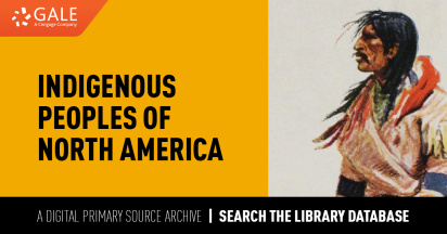 A painting of a Native American next to a yellow box with black text reading, "Indigenous Peoples of North America."