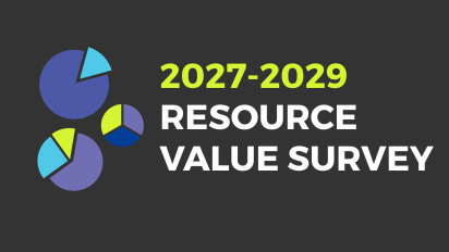 "2027-2029 Resource Value Survey" in white and green text next to three pie charts.