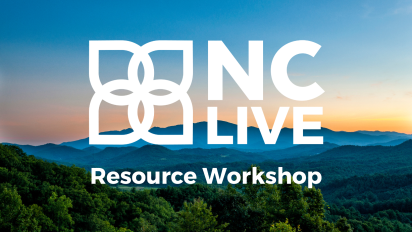 A photograph of the Blue Ridge mountains at sunrise with a white NC LIVE logo overlaid.