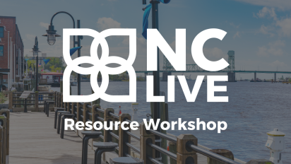 The white NC LIVE logo in front of a photo of the Riverwalk in Wilmington.