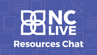 A purple background with white text reading "NC LIVE Resources chat."