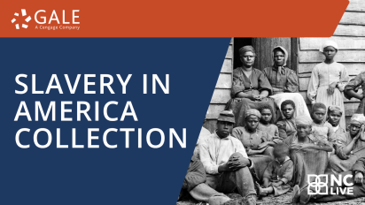"Slavery in America" collection with a black-and-white photograph and the Gale logo.