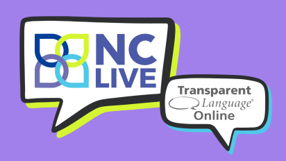 Two speech bubbles with the logos of NC LIVE and Transparent Language inside them.