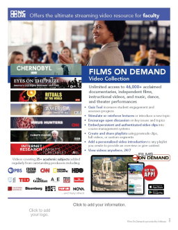 A professor with glasses standing in front of a class. Below is information about Films on Demand.