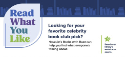 "Read What You Like" typed within a blue leaf shape. To the right is text about NoveList Plus.