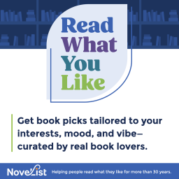 "Read What You Like" typed within a blue leaf shape. Below is text about NoveList Plus.