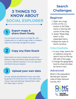 A gray and white infographic with tips for using Social Explorer.