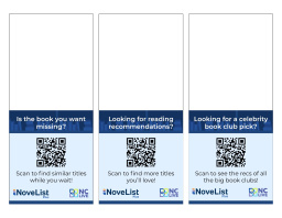 Three QR codes directing to NoveList Plus.