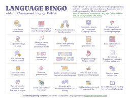 A bingo board with language learning challenges.