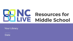 NC LIVE slide deck titled, "Resources for Middle School."